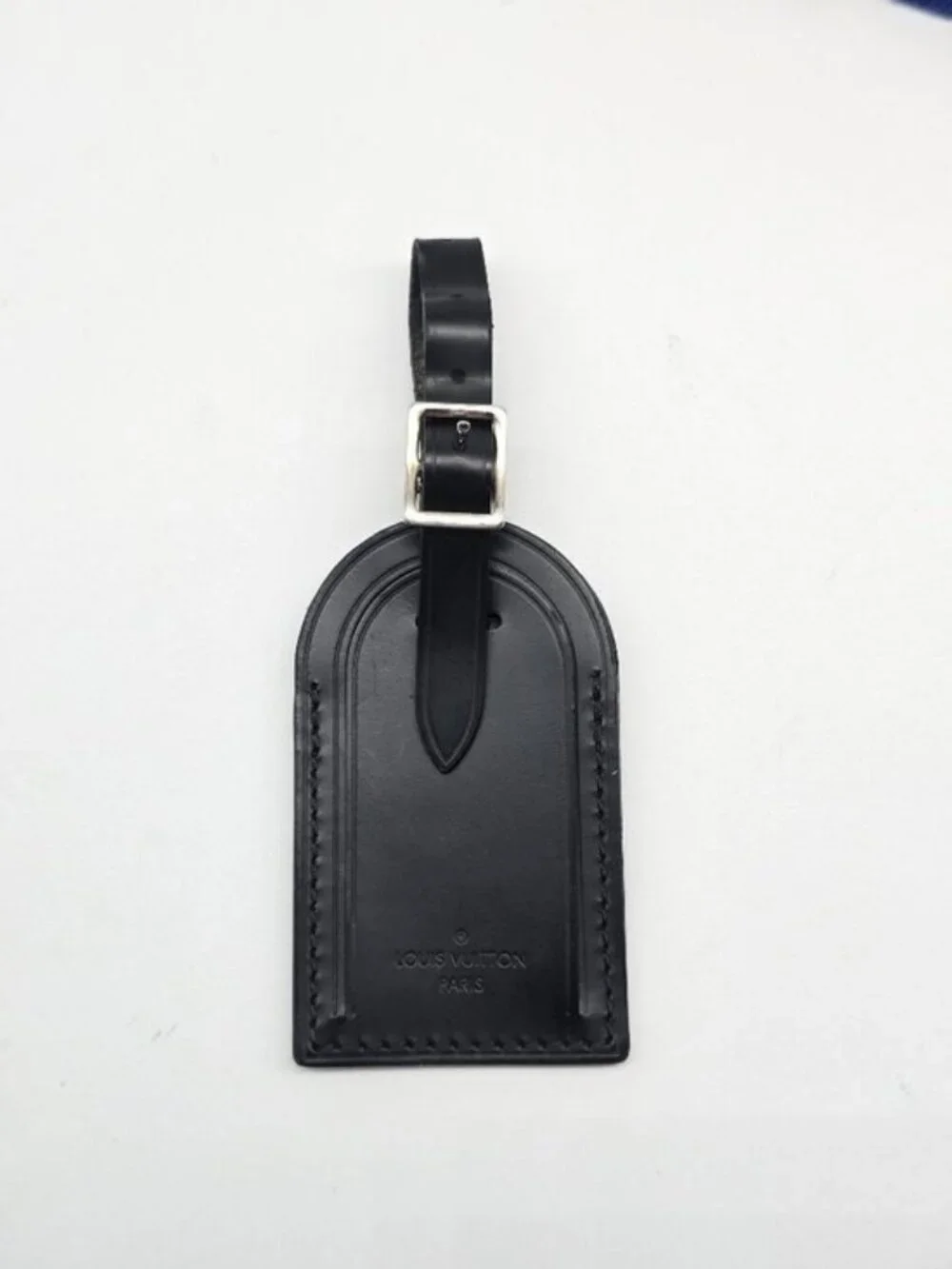Authentic Louis Vuitton Black Luggage Tag Silver Hardware LV Box